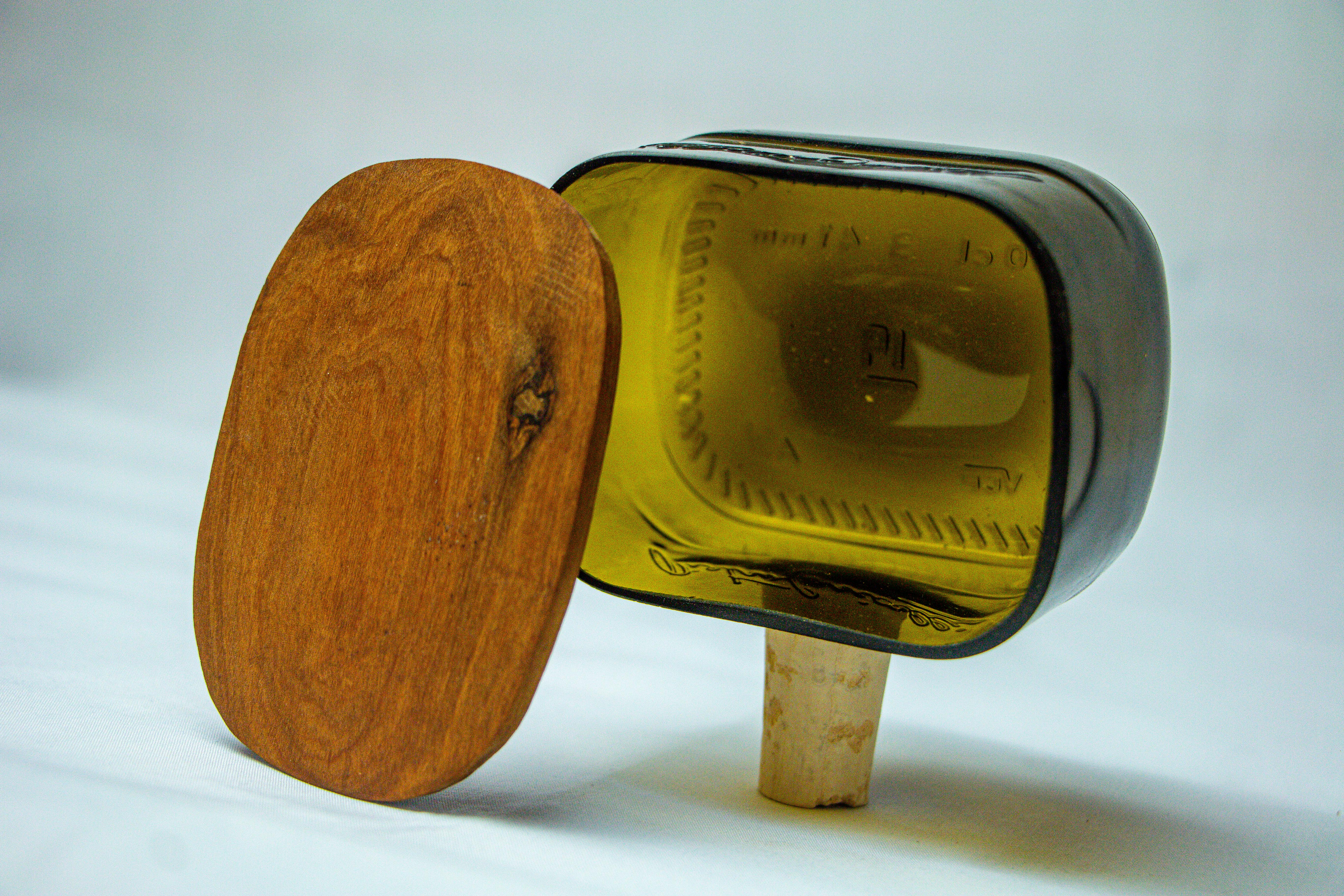 Glass Olive Oil / Butter Container with Wooden Cover