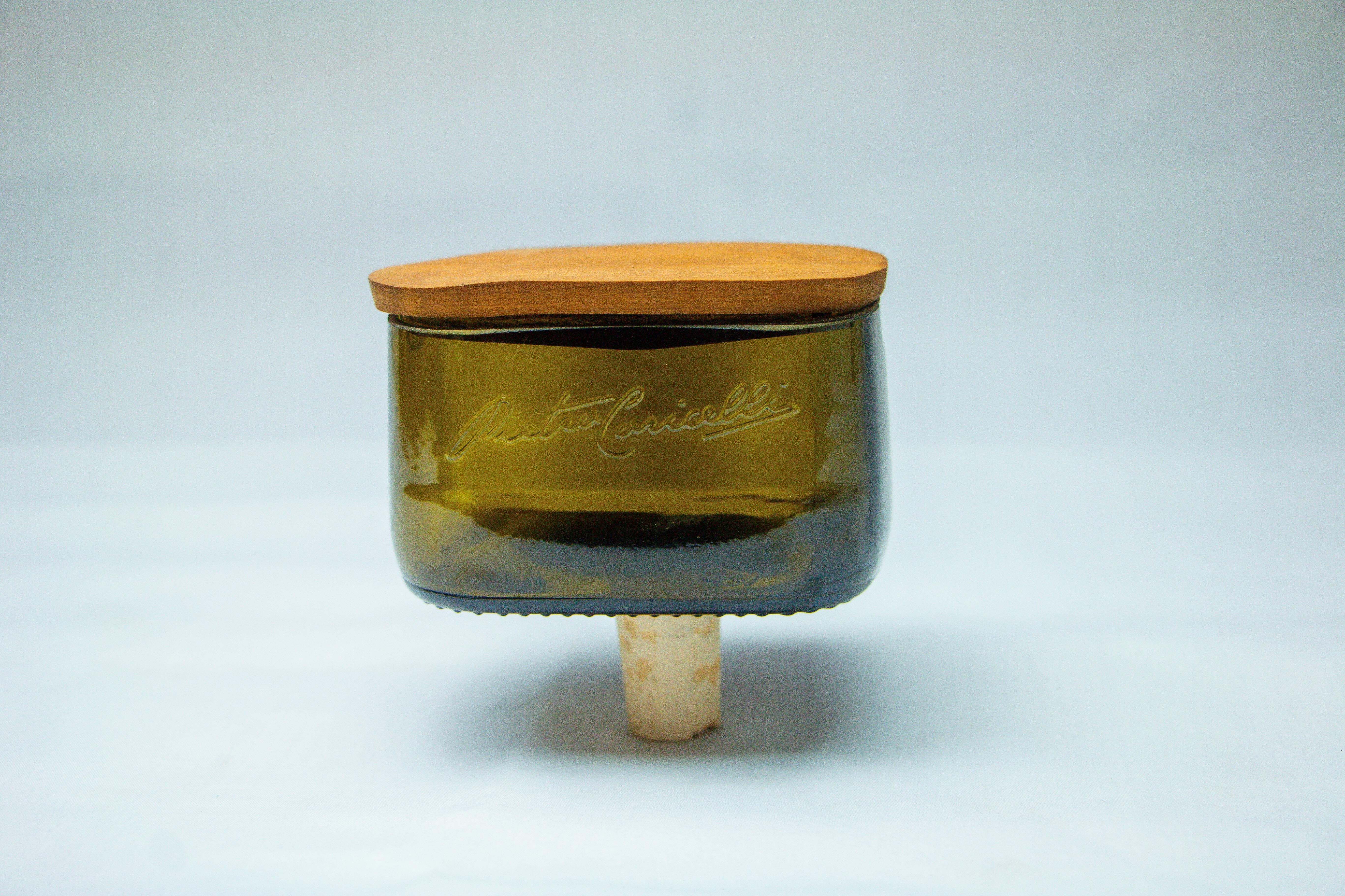 Glass Olive Oil / Butter Container with Wooden Cover